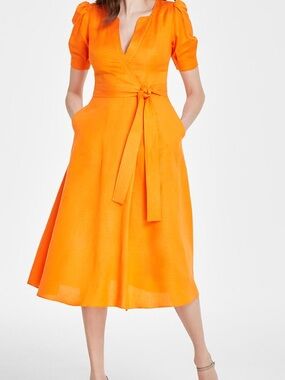 Karl Lagerfeld Bright Orange Midi Wrap Skirt